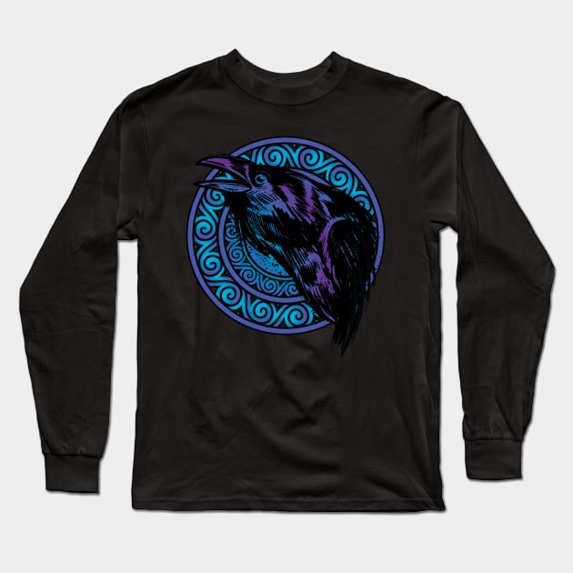 Imposing Raven with Celtic-Norse Design Long Sleeve T-Shirt by Graphic Duster